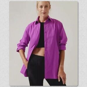 Athleta Oversized Poplin Blouse Shirt Top Purple Size S but fits like M or L